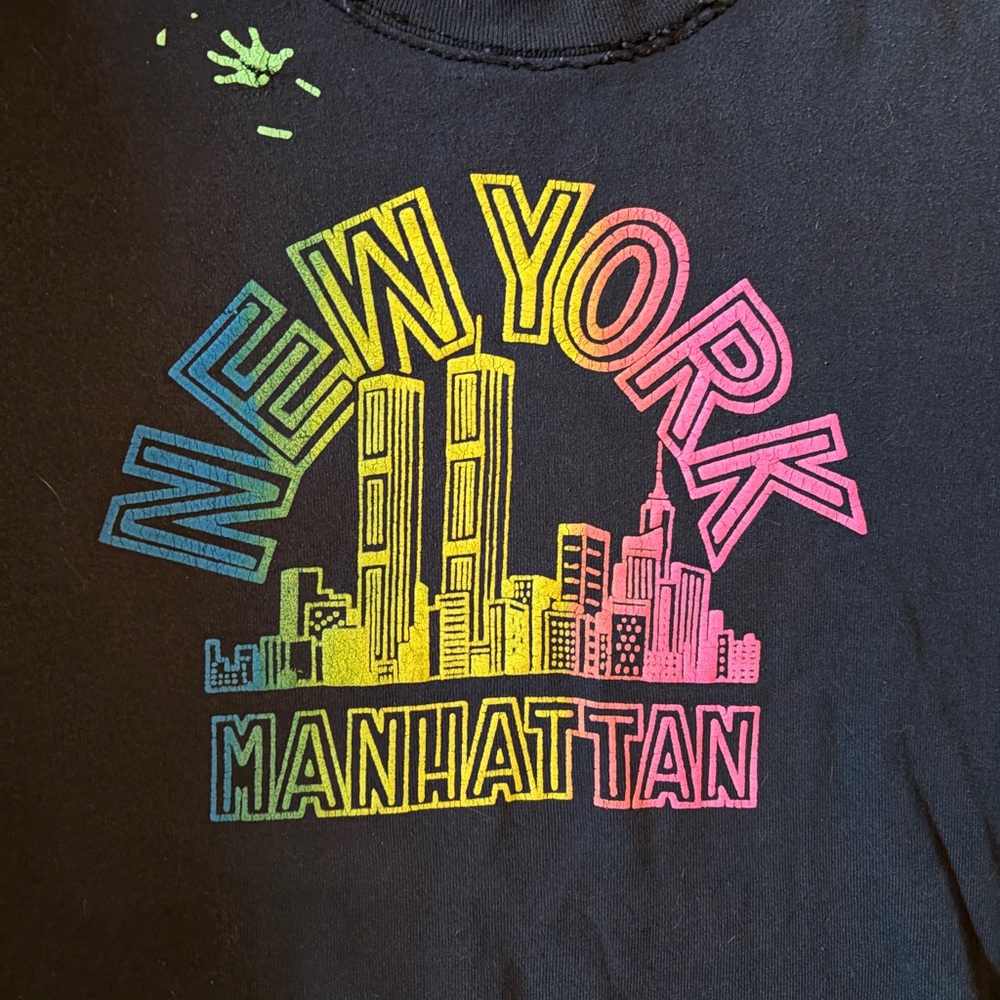 Rare Vintage 90s Prospirit Black/Rainbow Sweatshirt with Retro New York Print OS